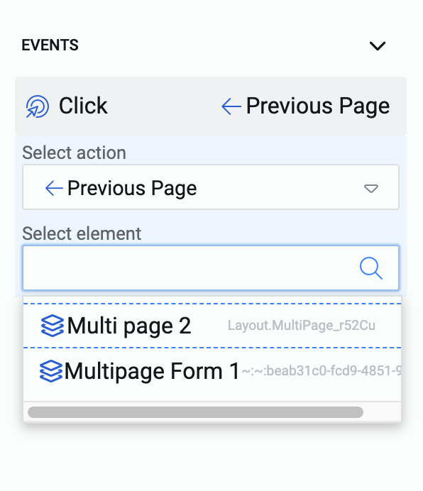 Image showing Previous page action settings